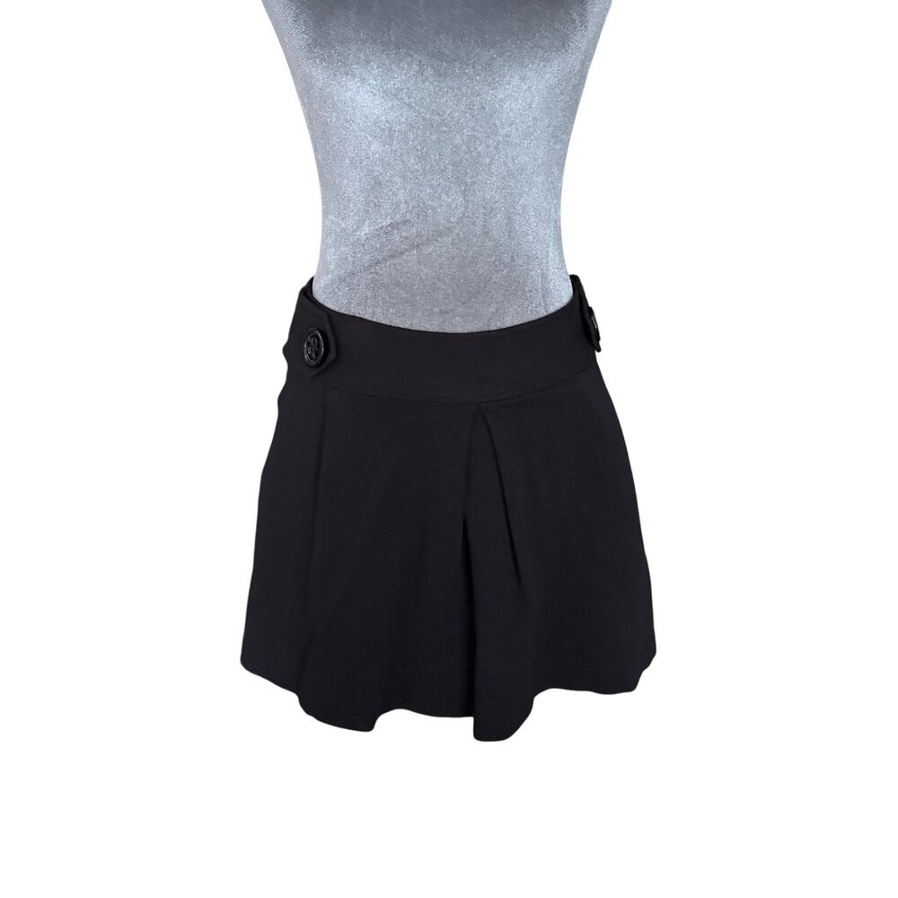 Express Design Studio Black Pleated Mini Skirt With Button Accents & Back Zipper